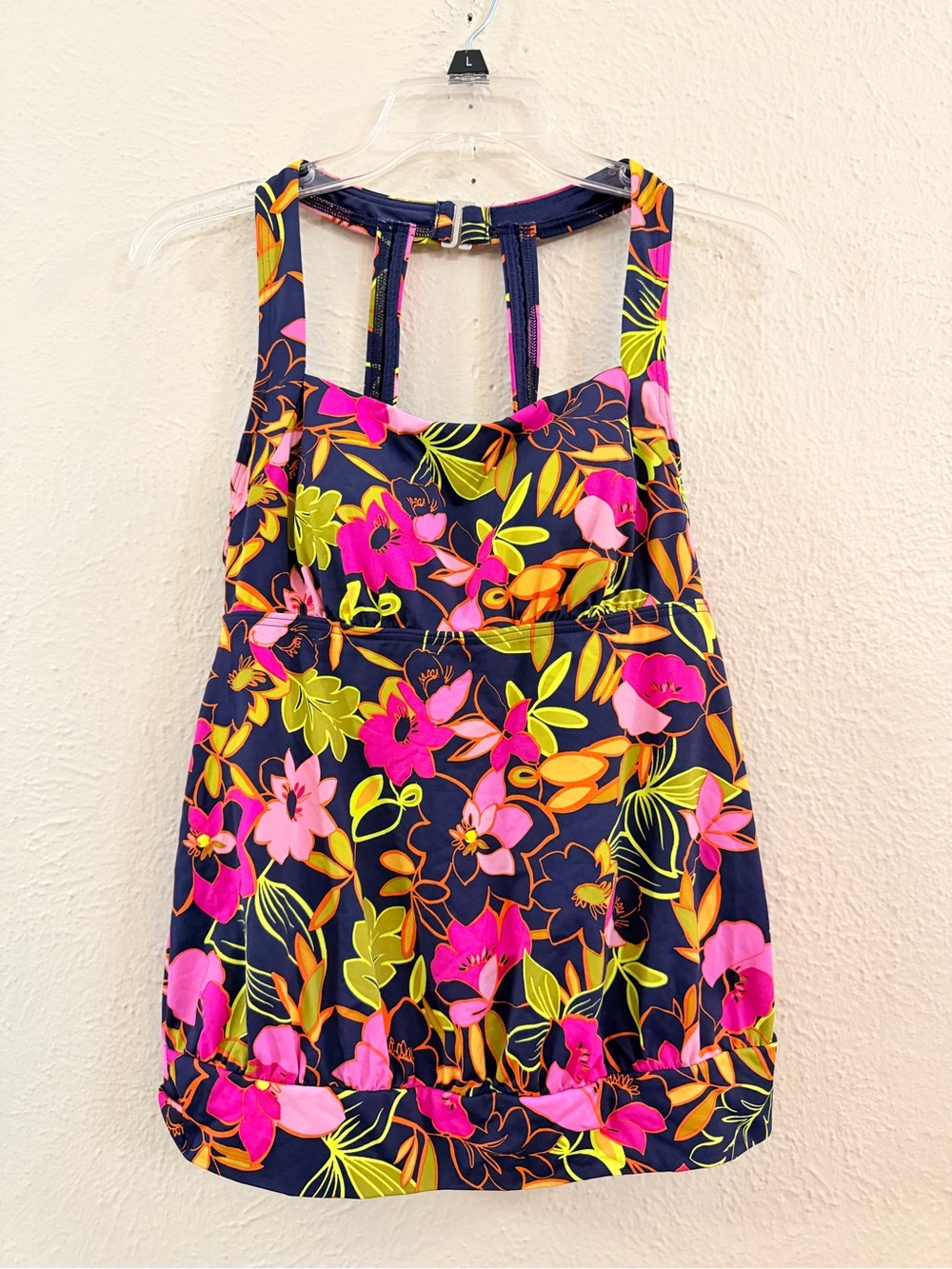 Lands End blue pink floral tankini top